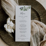 Modern Olive Branch Wedding Dinner Menu<br><div class="desc">This modern olive branch wedding dinner menu card is perfect for a boho wedding. The rustic yet elegant design features simple watercolor botanical green leaves and black olives on a small branch with a classic mediterranean feel. This menu can be used for a wedding reception, rehearsal dinner, or any event....</div>
