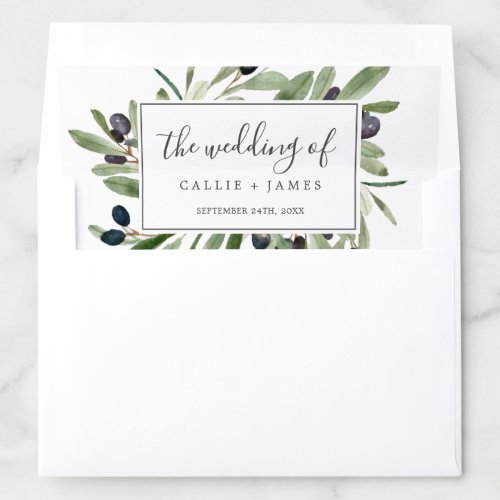 Modern Olive Branch Wedding Envelope Liner