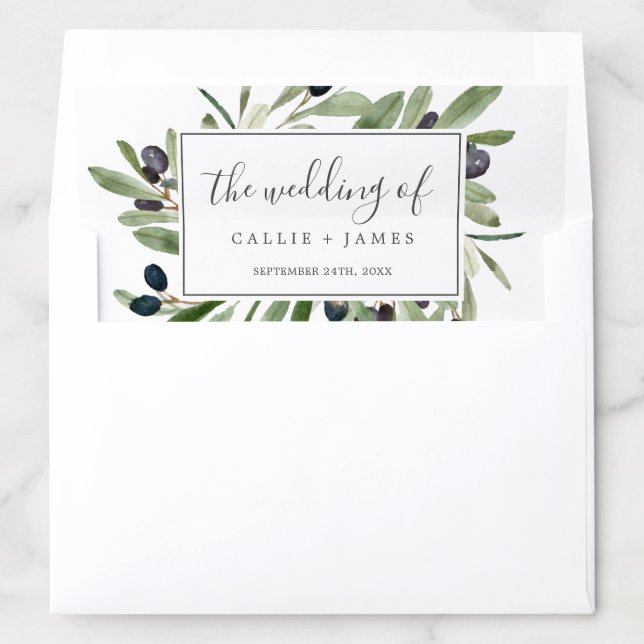 Modern Olive Branch Wedding Envelope Liner (In Envelope)