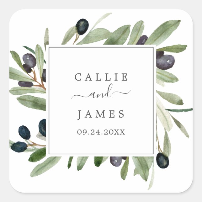 Modern Olive Branch Wedding Envelope Seals (Front)