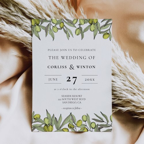 Modern Olive branch wedding Invitation