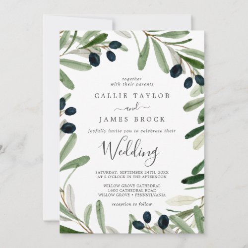 Modern Olive Branch Wedding Invitation