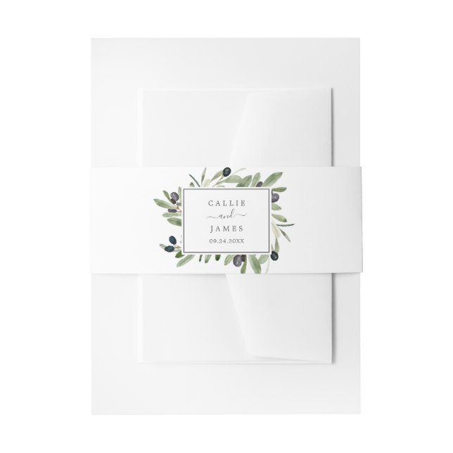 Modern Olive Branch Wedding Invitation Belly Band (Front Example)