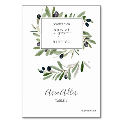 Modern Olive Branch Wedding Menu Option Place Card