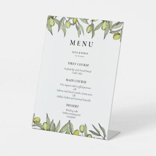 Modern Olive branch wedding menu Pedestal Sign