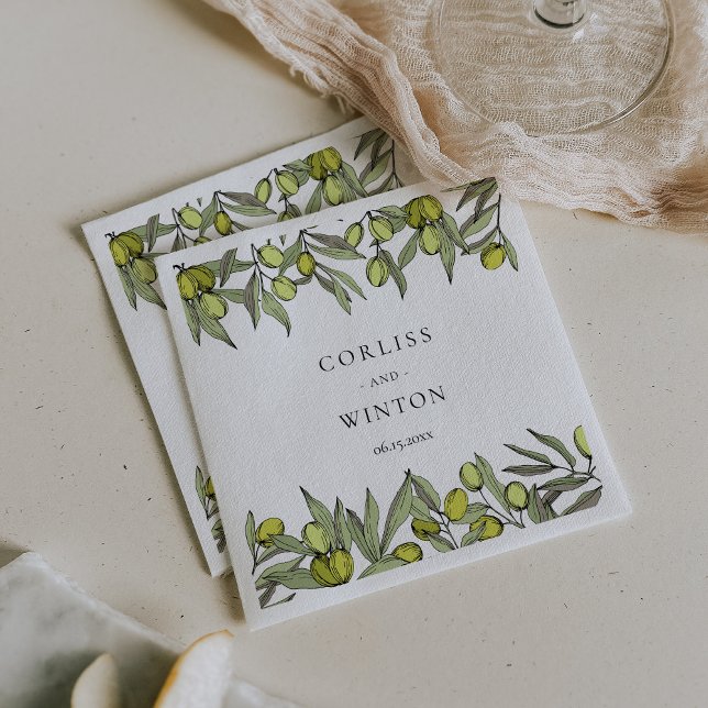 Modern Olive branch wedding Napkins (Creator Uploaded)