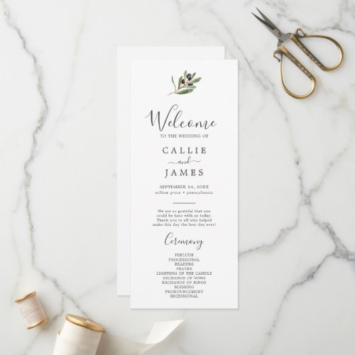 Modern Olive Branch Wedding Program