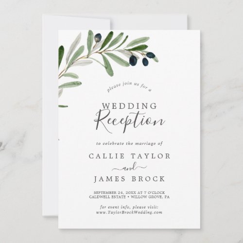 Modern Olive Branch Wedding Reception Invitation