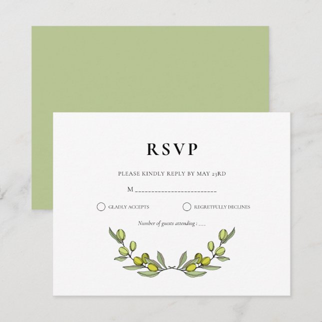 Modern Olive branch wedding RSVP Card (Front/Back)