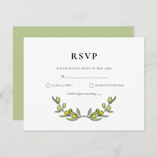 Modern Olive branch wedding RSVP Card