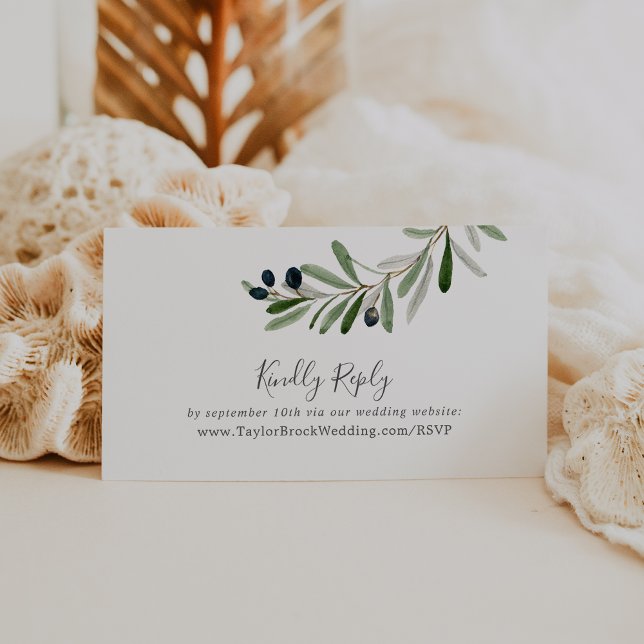 Modern Olive Branch Wedding Website RSVP Enclosure Card (Creator Uploaded)