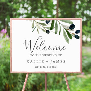 Modern Olive Branch Wedding Welcome Poster