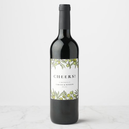 Modern Olive branch wedding Wine Label