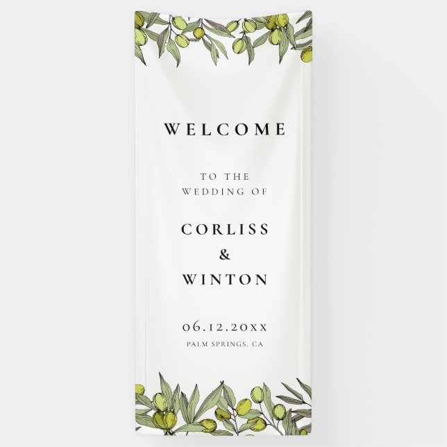 Modern Olive Branch Welcome to our Wedding Banner (Vertical)