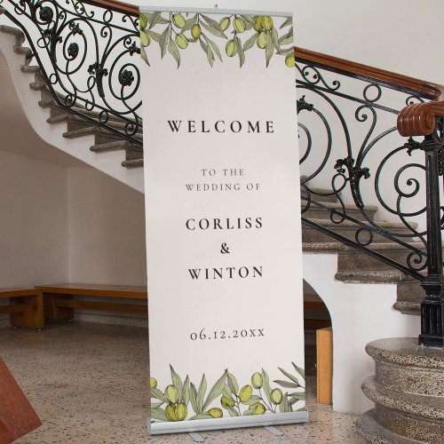 Modern Olive branch Welcome to our wedding Retractable Banner