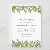 Modern Olive branches Save the date Invitation (Front)
