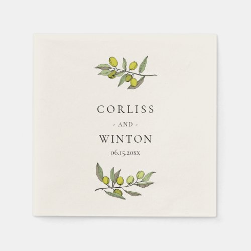 Modern Olive branches wedding Napkins