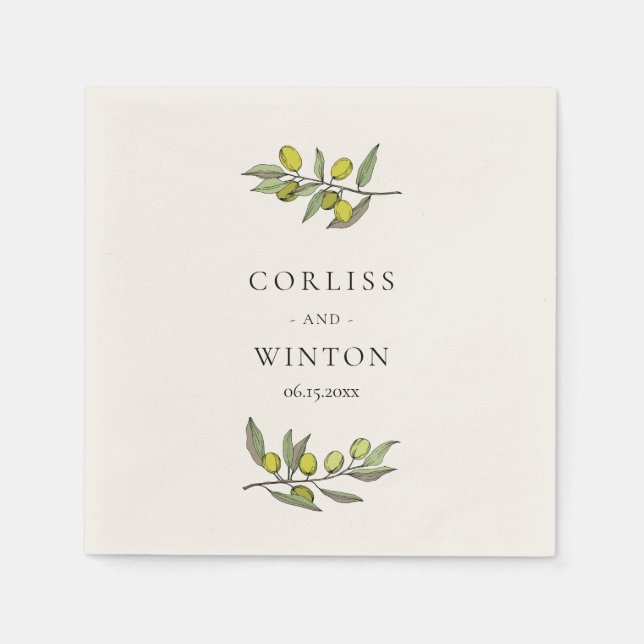Modern Olive branches wedding Napkins (Front)