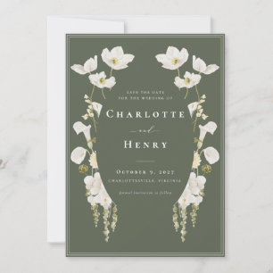 Modern Olive Calla Lily & Orchid Botanical Wedding Save The Date