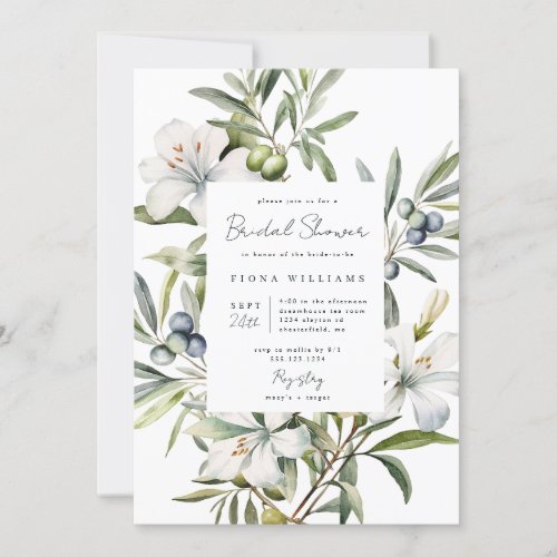 Modern Olive Floral Bridal Shower Invitation
