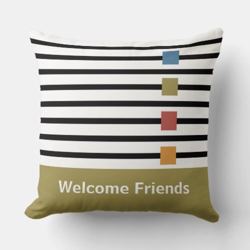 Modern Olive Green and Black Stripes Pillow