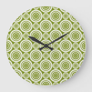 Modern Olive Green and White Geometric Pattern Art Large Clock