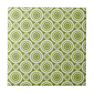 Modern Olive Green and White Geometric Pattern Art Tile