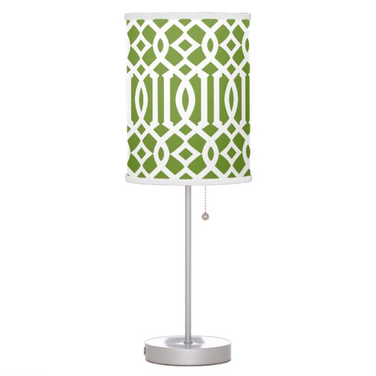 Modern Olive Green and White Trellis Table Lamp (Left)