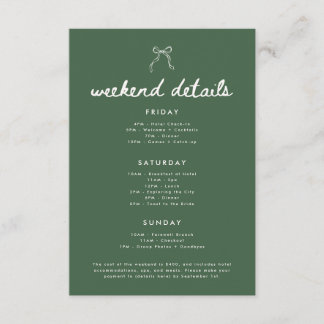 Modern Olive Green Bachelorette Weekend Details Enclosure Card