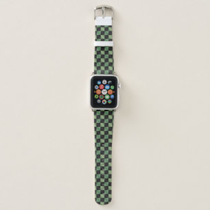 Modern Olive Green Black Gradient Checkered Apple Watch Band