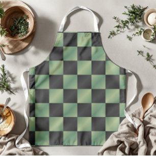 Modern Olive Green Black Gradient Checkered  Apron