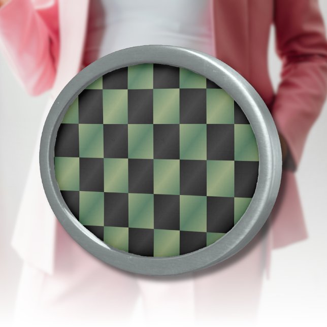 Modern Olive Green Black Gradient Checkered  Belt Buckle (Creator Uploaded)
