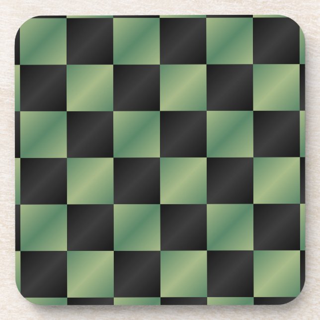 Modern Olive Green Black Gradient Checkered  Beverage Coaster (Front)