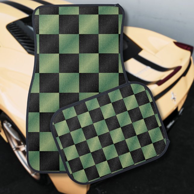 Modern Olive Green Black Gradient Checkered  Car Floor Mat (Creator Uploaded)
