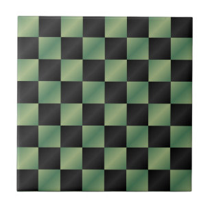Modern Olive Green Black Gradient Checkered  Ceramic Tile