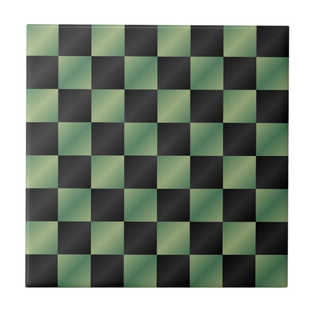 Modern Olive Green Black Gradient Checkered  Ceramic Tile (Front)