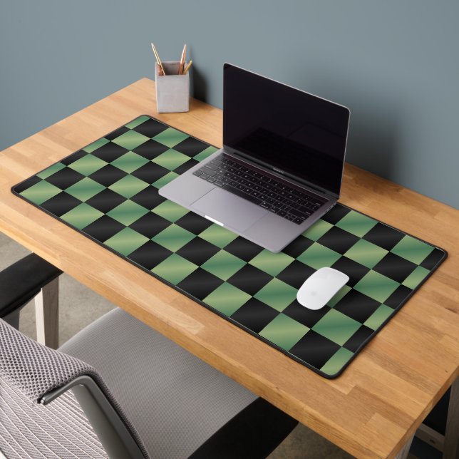 Modern Olive Green Black Gradient Checkered  Desk Mat (Office 2)