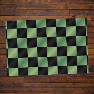 Modern Olive Green Black Gradient Checkered  Doormat