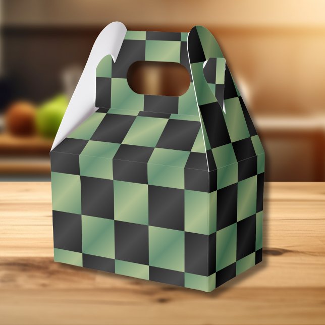 Modern Olive Green Black Gradient Checkered  Favor Boxes (Creator Uploaded)