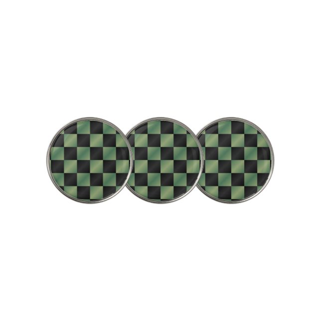 Modern Olive Green Black Gradient Checkered  Golf Ball Marker (3 Up)