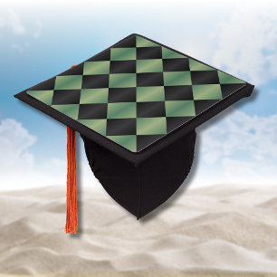 Modern Olive Green Black Gradient Checkered Graduation Cap Topper
