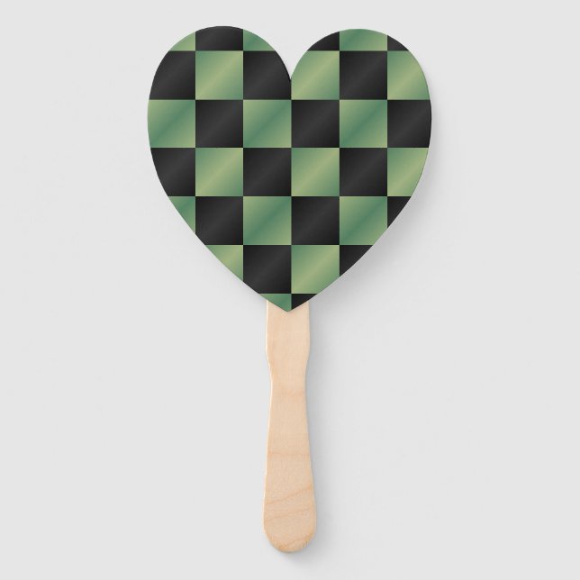 Modern Olive Green Black Gradient Checkered  Hand Fan (Front)