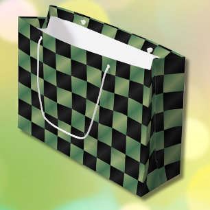 Modern Olive Green Black Gradient Checkered  Large Gift Bag