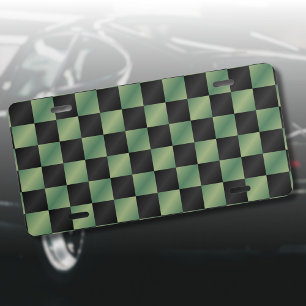 Modern Olive Green Black Gradient Checkered  License Plate