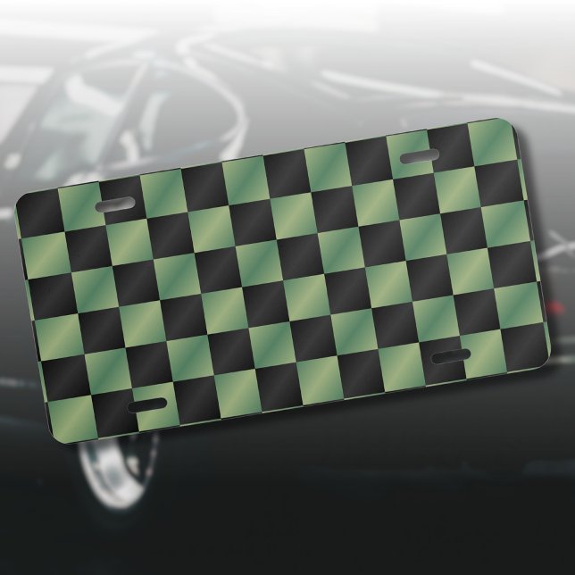 Modern Olive Green Black Gradient Checkered  License Plate (Creator Uploaded)