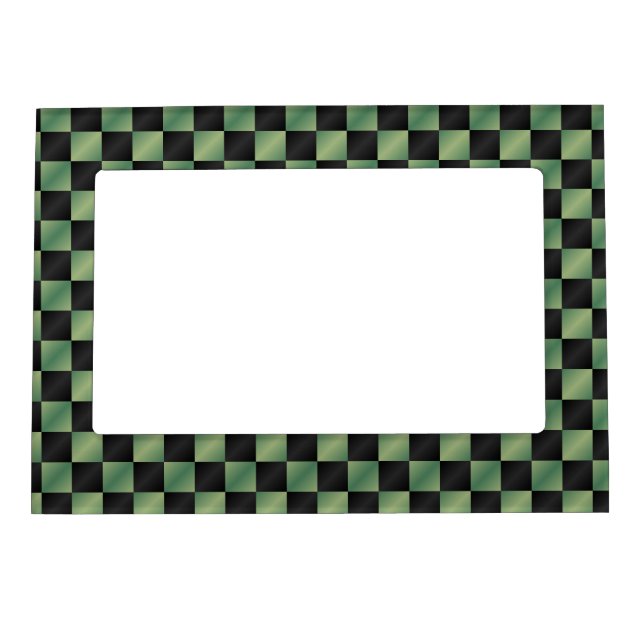 Modern Olive Green Black Gradient Checkered  Magnetic Frame (Front)