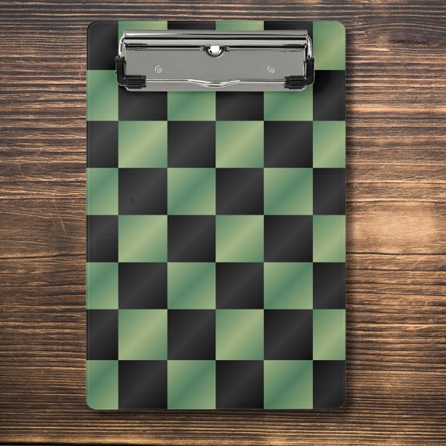 Modern Olive Green Black Gradient Checkered  Mini Clipboard (Creator Uploaded)