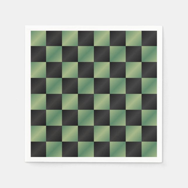 Modern Olive Green Black Gradient Checkered  Napkins (Front)