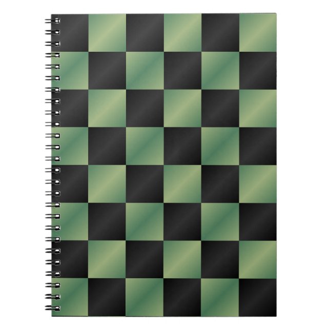 Modern Olive Green Black Gradient Checkered  Notebook (Front)