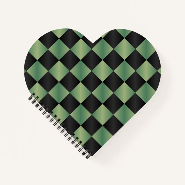 Modern Olive Green Black Gradient Checkered  Notebook (Front)
